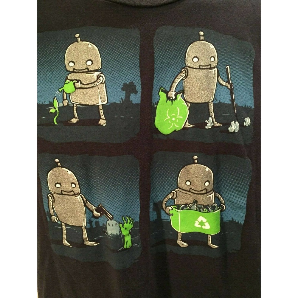 Shirt Woot Humor - Robot Recycling Picking Up Trash Shooting Zombies Watering 3X